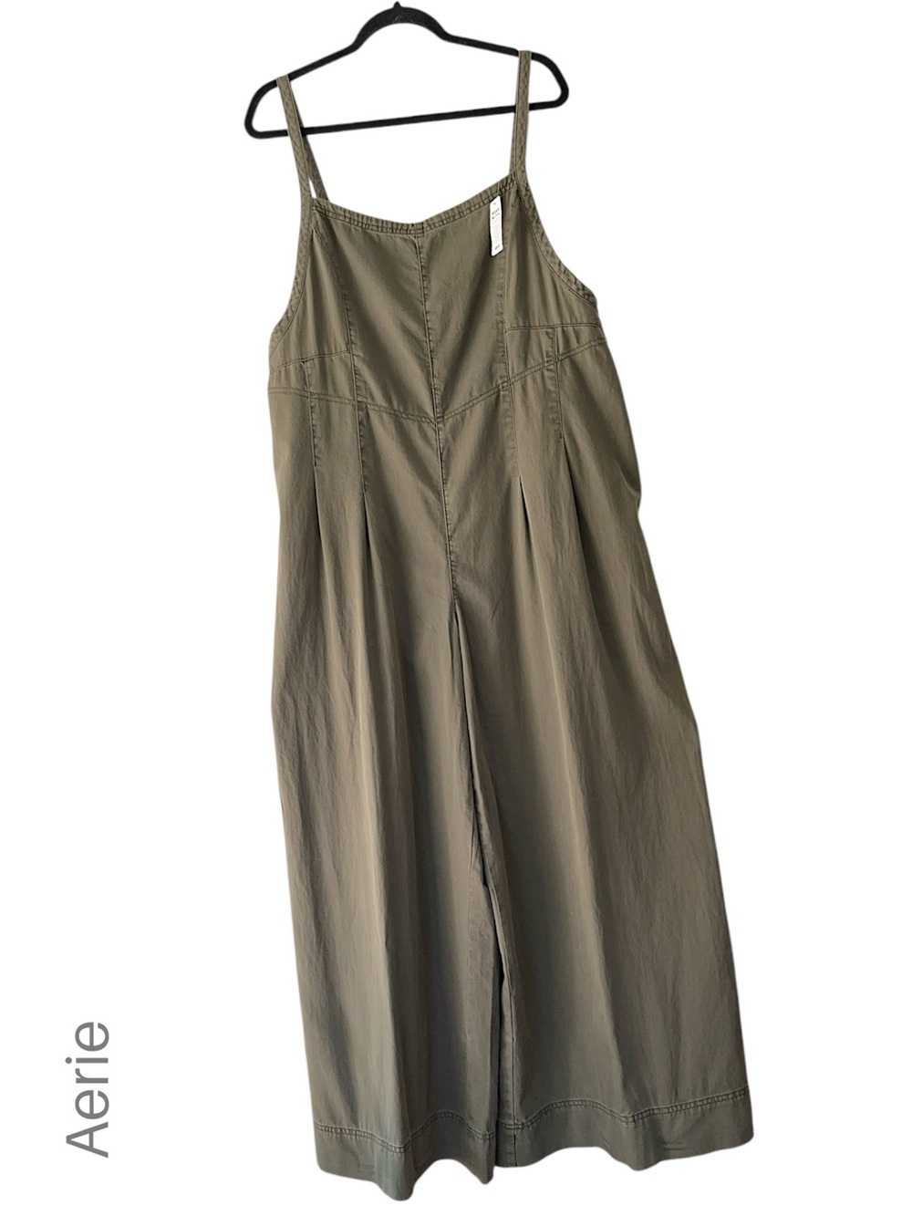 NWT AERIE WIDE LEG EASY TANK COTTON JUMPSUIT RELAXED OVERALLS SAGE GREEN | XL